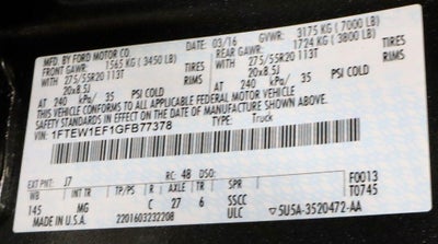 2016 Ford F-150 4WD SuperCrew 5-1/2 Ft Box XLT